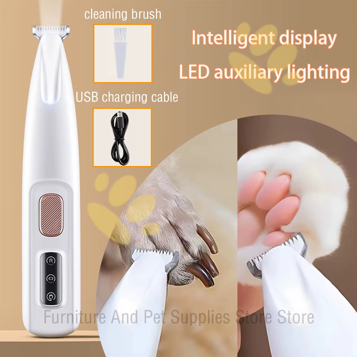 New Dog Beauty Trimmer Fully Waterproof Dog Trimmer with LED Light Dog Claw Trimmer Cat Claw Hair Trimmer Pet Claw Trimmer