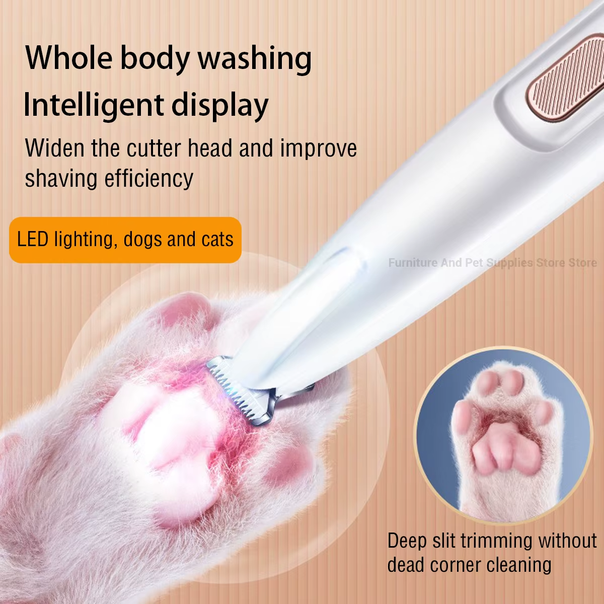New Dog Beauty Trimmer Fully Waterproof Dog Trimmer with LED Light Dog Claw Trimmer Cat Claw Hair Trimmer Pet Claw Trimmer