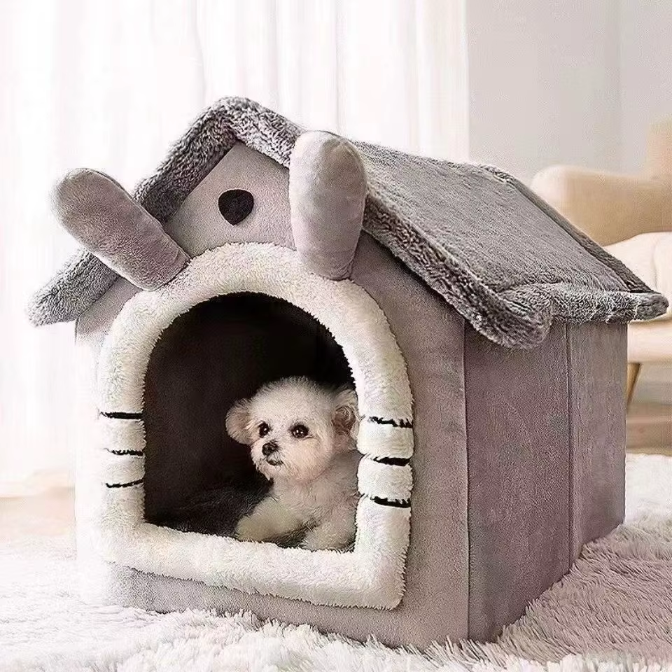 All Season Dog House Style Bed - Removable Washable Pet Bed for Small Dogs Teddy Winter Warm Cat Dog House