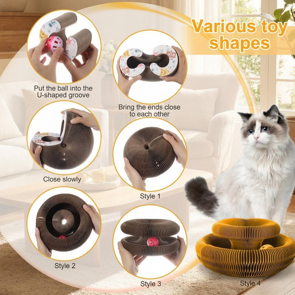 Magic Organ Cat Toy round Corrugated Scratching Post Board for Cats Grinding Claw Toys